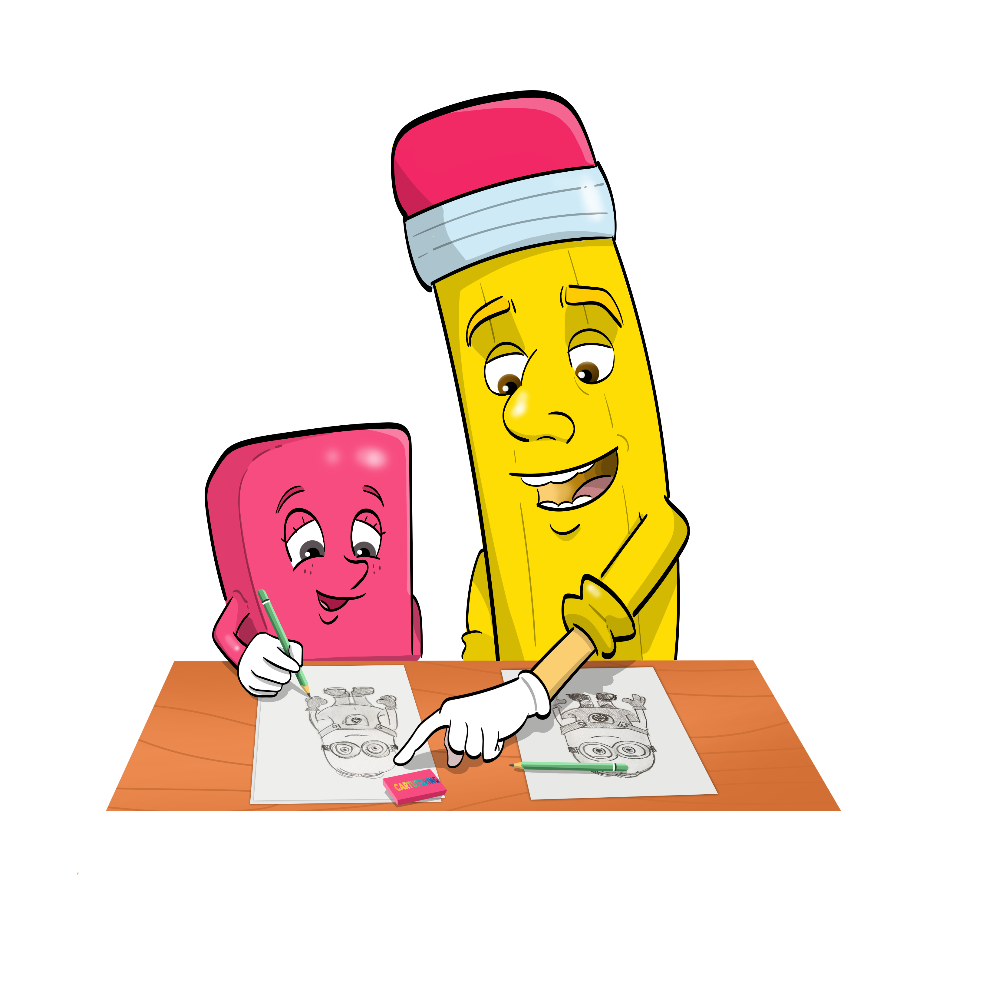 Cartoon Pencil and Eraser